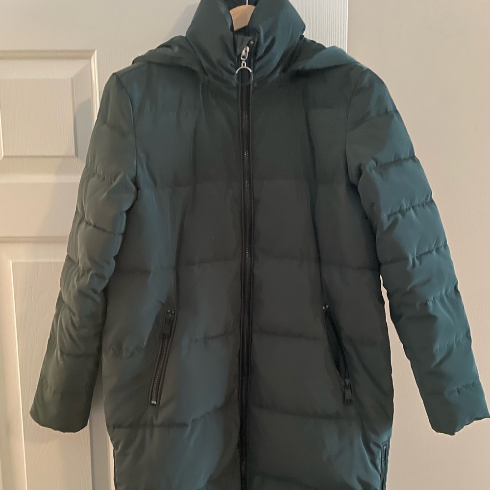 Karl Lagerfeld Puffer Trench Coat w/ Hood Forest Green Size XS Like new!